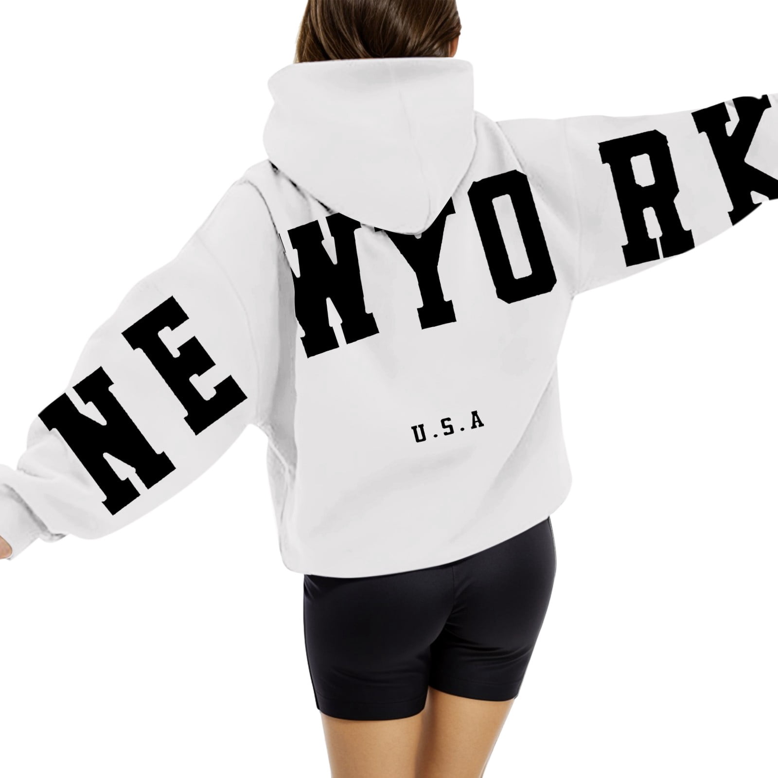 Casual Letters Print Sweatshirt Women Long Sleeve Loose Hoodies Y2k Streetwear