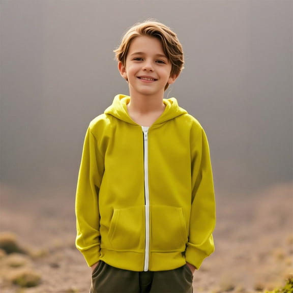 Hoodies Yellow Full Zipper Hooded Casual Long Sleeve Hoodies Fall Winter Clothes Little Boy Clothes4-5 Years Boys Girls Fashion