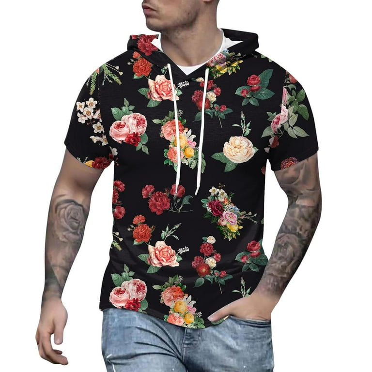 Hoodies Zipper Men s Spring And Summer Fashion Casual Hawaiian Print Short Sleeve Hoodie Pullover Hooded Sweatshirt for Men Anime Hoodies Snowboard