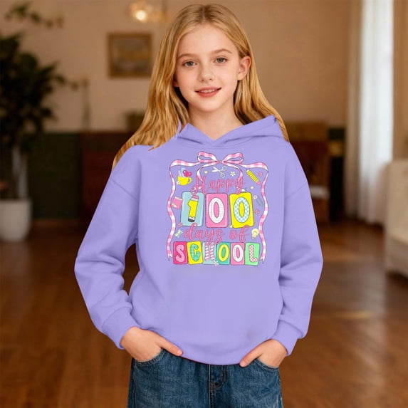Hoodies for Boys 100 Day Graphic Loose Fit Pullover Hoodie Top Casual Trendy Boys Hoodies Size 11-12Y