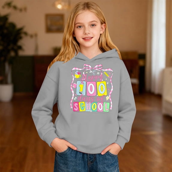 Hoodies for Boys 100 Day Graphic Loose Fit Pullover Hoodie Top Casual Trendy Boys Hoodies Size 7-8Y