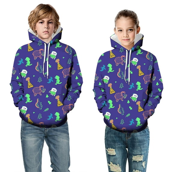 Hoodies for Boys 8-10 3D Printed Dinosaur Long Sleeve Graphic Hooded Sweatshirts Oversized Warm Sweater Pullover Tops,4-5 Years,