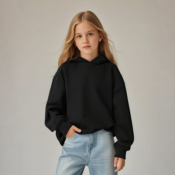 Hoodies for Boys Black Hooded Long Sleeve Casual Basic Pullover Sweatshirt Hoodie Fall Winter Clothes Girls Clothes Size 8-9 Years