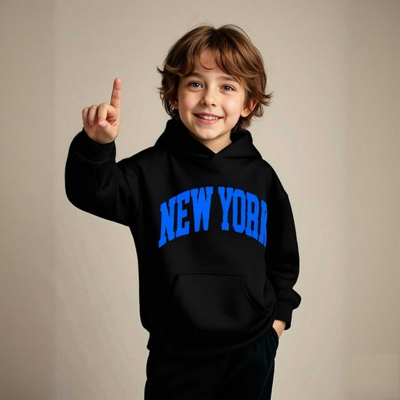 Hoodies for Boys City Name Letter Print Black Hoodie Long Sleeve Pullover Hoodie Sweatshirt Fall Clothes Little Girl Clothes 3T