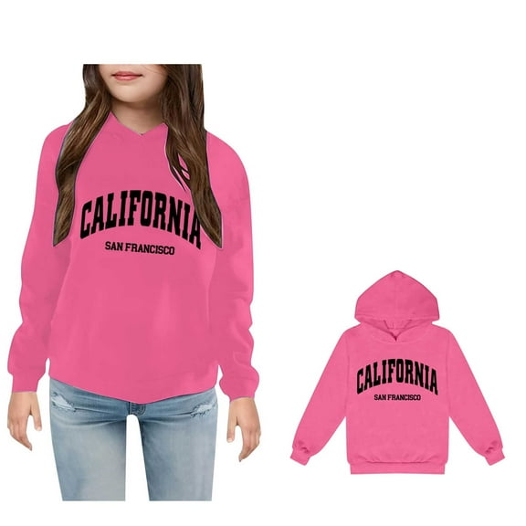 Hoodies City Name Letter Print Pink Hooded Casual Long Sleeve Hoodie Sweatershirt Pullover Warm Fall Winter Clothes Girl Clothes 12-13 Years