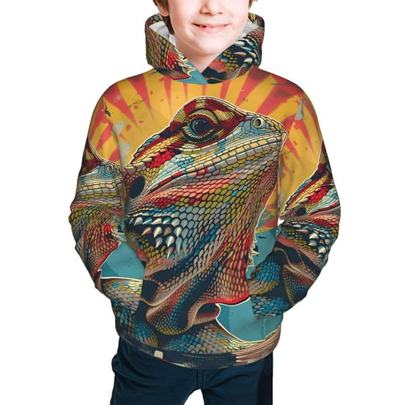 Hoodies for Boys Girls Sweashirts Youth Teen Hoodie, Bearded Dragon Lizards Retro