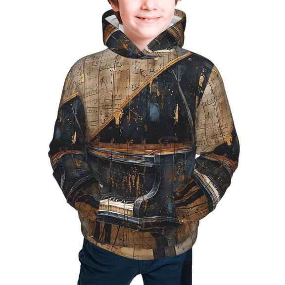 Hoodies for Boys Girls Sweashirts Youth Teen Hoodie, Vintage Musical Notes Piano Art