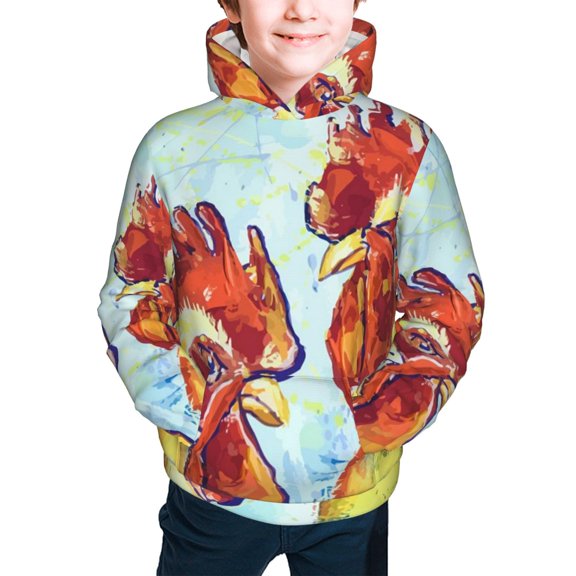 Hoodies for Boys Girls Sweashirts Youth Teen Hoodie, Watercolor Roosters