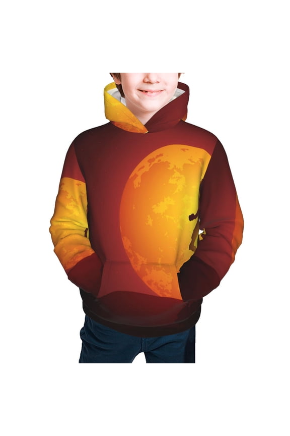 Hoodies for Boys Girls Sweashirts Youth Teen Hoodie, Werewolf Howling Red Full Moon