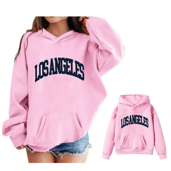 Girls Hoodie Kids City Name Letter Print Pink Hoodie Lightweight Long Sleeve Hoodies Warm Fall Winter Clothes Girls Size 7-8 Years Clothes