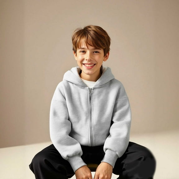 Hoodies for Boys Kids Grey Zip up Hoodie Long Sleeve Lightweight Pullover Tops Loose Sweatshirt Fall Winter Clothes Size 5-6 Years Girls Clothes