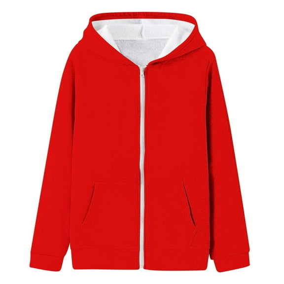 Hoodies for Boys Kids Red Full Zipper Hooded Casual Long Sleeve Hoodies Winter Clothes Size 7-8 Years Boys Clothes Boys Girls Fashion