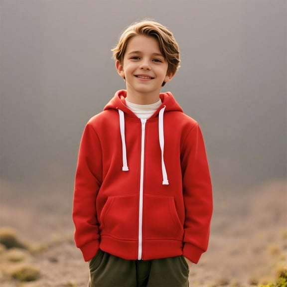 Hoodies for Boys Kids Red Full Zipper Hoodie Long Sleeve Soft Sweatshirts Top Fall Clothes Girls Tops Size 4-5 Years Boys Girls Fashion
