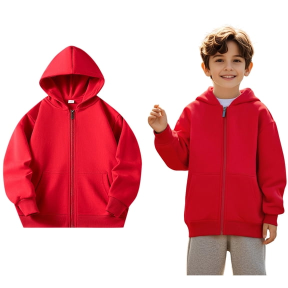 Hoodies for Boys Kids Red Full Zipper Hoodies Long Sleeve Soft Sweatshirts Top Fall Clothes Little Girls Clothes Size 5-6 Years Boys Girls Fashion