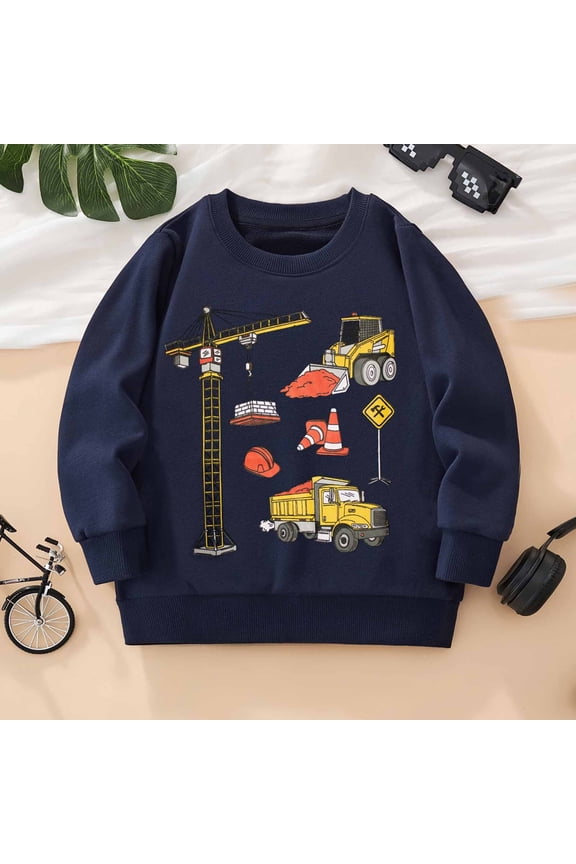 Hoodies for Boys Kids Truck Print Long Sleeve Crewneck Pullover Top Stretchy Neat Long-Lasting Daily Casual Boys Sweatshirts