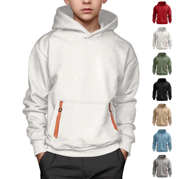 Hoodies for Boys Long Sleeve Pullover Hoodies Casual Loose Fit Tops White Hoodie Kids Size 4-15 Years