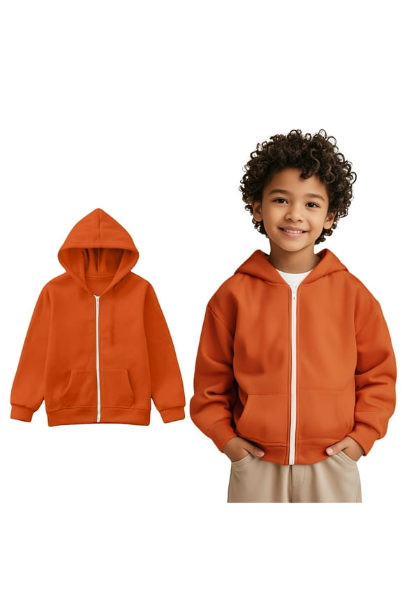 Hoodies for Boys Orange Zipper Hooded Long Sleeve Hooded Sweatshirt Top Fall Winter Clothes Toddler Boy Clothes 3-4 Years
