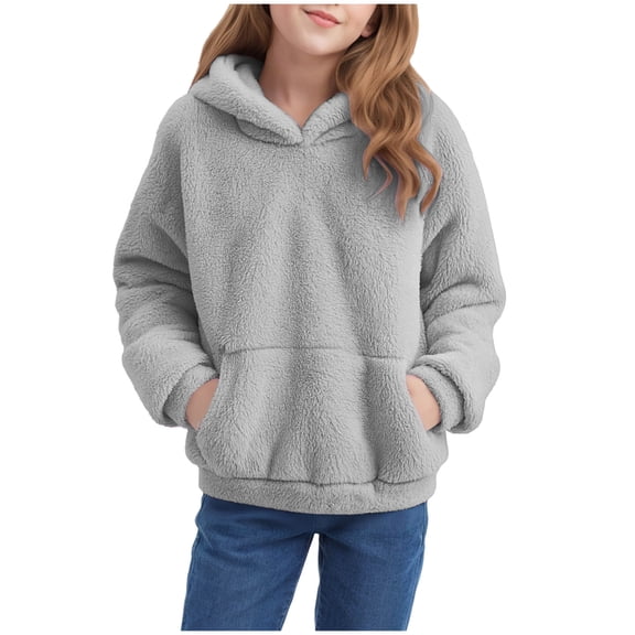 Hoodies for Boys Size 8-10 Girls Fuzzy Fleece Pullover Hoodies Sweatshirt Casual Loose Outwear Coat with Pockets 4-15 Years