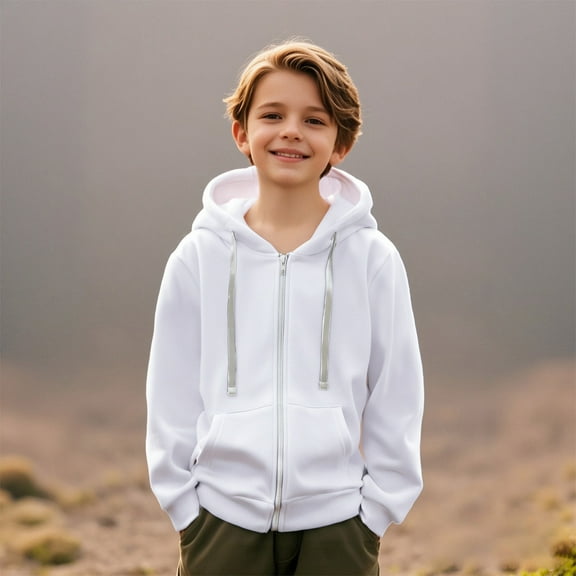 Hoodies for Boys White Full Zipper Hoodie Casual Long Sleeve Classic Hoodie Warm Fall Winter Clothes Girls Clothes 6-7 Years Boys Girls Fashion