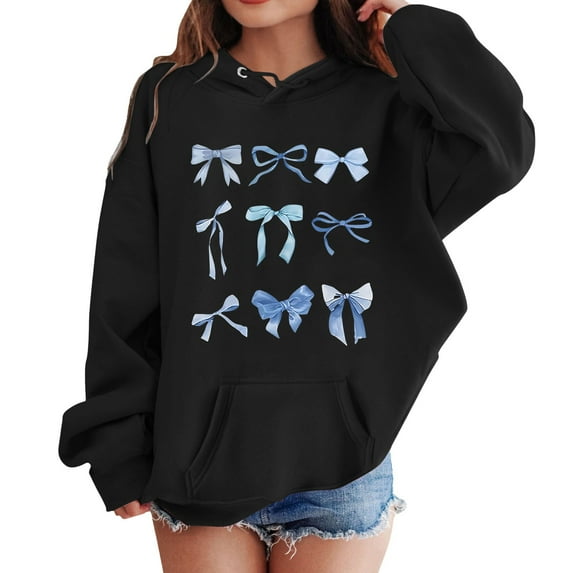 Hoodies for Girls 12-14 Round Neck Girls Tops Lightweight Graphic Print Cropped Sweatshirt Children Fall Winter Kids Clothes Girls Black
