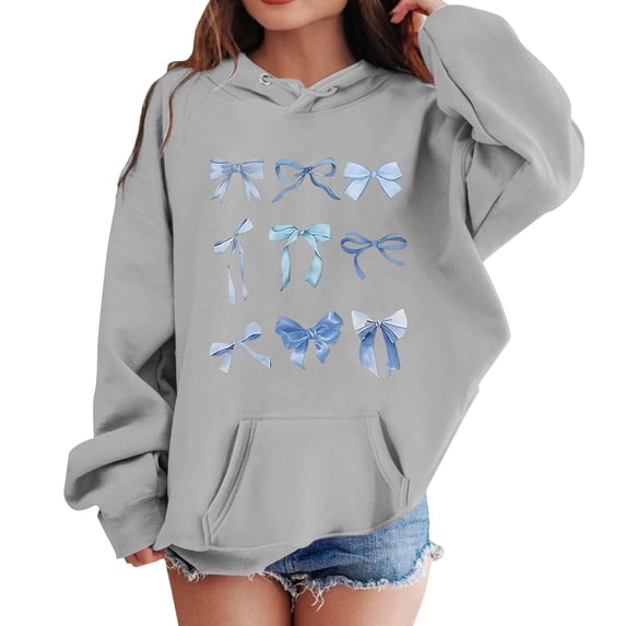 Hoodies for Girls 12-14 Round Neck Pullover Tops Trendy Graphic Print Pullover Sweatshirt Children Fall Winter Cute Tops for Girls 10-12 Grey