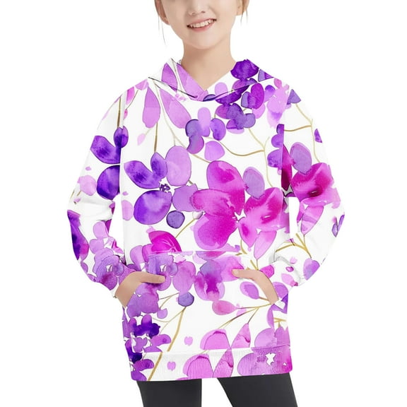 Hoodies for Girls 7/8 Floral Print Fall Fashion Hooded Sweatshirt with Pocket Kids Long Sleeve Casual Tops 4-13, Hot Pink, 5 Years
