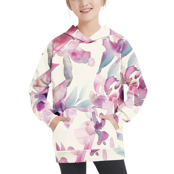 Hoodies for Girls 7/8 Floral Print Fall Fashion Hooded Sweatshirt with Pocket Kids Long Sleeve Casual Tops 4-13, Pink, 13 Years