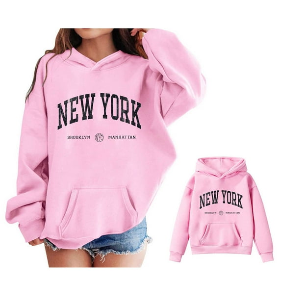Hoodies for Girls City Name Letter Print Pink Hoodies Casual Long Sleeve Sweatshirts Fall Winter Clothes 7-8 Years Old Boy Clothes