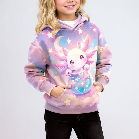 Hoodies for Girls Cute All Over Print Daily Casual Pullover Hoodie Top Fall Winter Girls Hoodies Size 3-5Y
