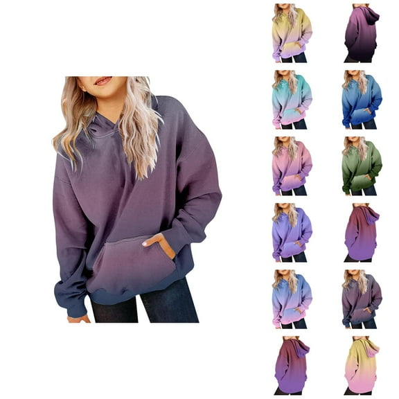Hoodies for Girls Cute Hoodies For Teen Girls Trendy Preppy Hooded Sweatshirts Oversized Long Sleeve Shirts Gradient Clothes For Girls Girls' Fashion