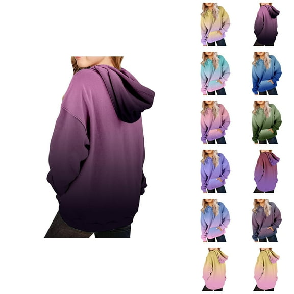 Hoodies for Girls Cute Hoodies For Teen Girls Trendy Preppy Hooded Sweatshirts Oversized Long Sleeve Shirts Gradient Clothes For Girls Girls Fashion