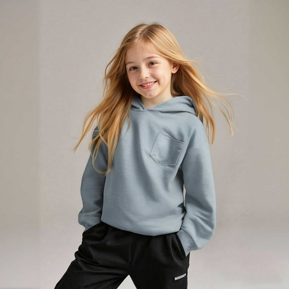 Hoodies for Girls Grey Hoodie Casual Long Sleeve Sweatshirts Winter Clothes Size 6-7 Years Girls Clothes
