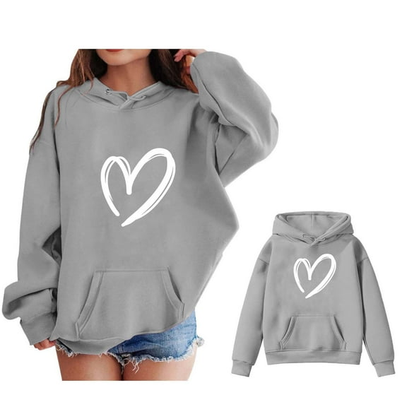 Hoddies Kids Heart Grey Hooded Long Sleeve Lightweight Pullover Tops Loose Sweatshirt Fall Winter Clothes Kids Clothes Girls Size 5-6 Years