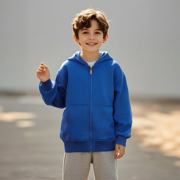Hoodies for Girls Kids Blue Full Zipper Hoodies Long Sleeve Hooded Sweatshirt Top Warm Fall Winter Clothes Boy Clothes 8-9 Years Boys Girls Fashion