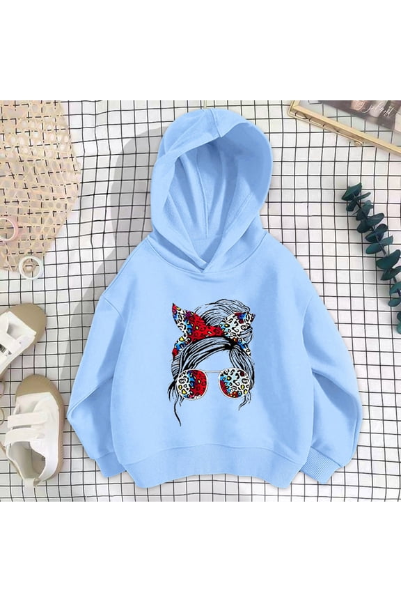 Hoodies for Girls Kids Cartoon Character Print Hooded Long Sleeve Pullover Top Airy Simple Silhouette Wrinkle Resistant All-Season Girls Sweatshirt
