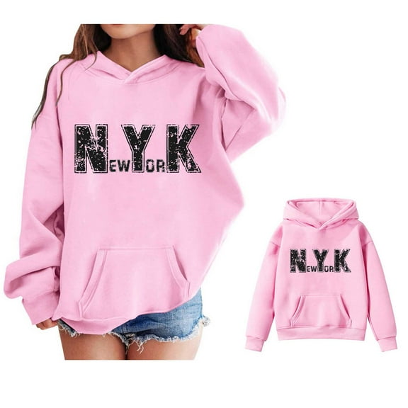 Hoodies for Boys City Name Letter Print Pink Hoodies Long Sleeve Pullover Tops Winter Clothes Little Girl Clothes 11-12 Years