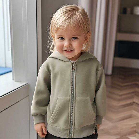 Hoodies for Girls Kids Khaki Zip up Hooded Long Sleeve Pullover Tops Winter Clothes 4T Old Girl Clothes