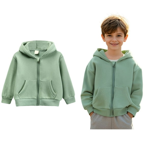 Hoodies for Girls Kids Light Green Full Zipper Hoodie Long Sleeve Pullover Tops Warm Fall Winter Clothes Boy Clothes 12-24 Months Boys Girls Fashion