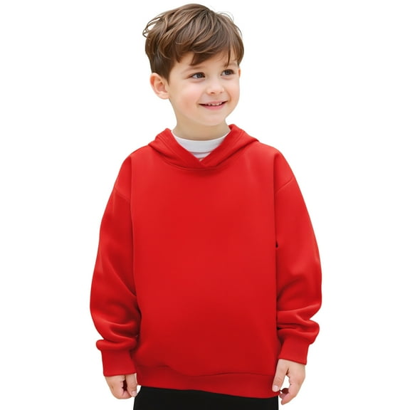 Hoodies for Girls Kids Red Hooded Long Sleeve Casual Basic Pullover Sweatshirt Hoodie Warm Fall Winter Clothes Boy Clothes 10-11 Years
