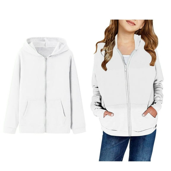 Hoodies for Girls Kids White Full Zipper Hooded Casual Long Sleeve Hoodies Fall Winter Clothes 7-8 Years Boy Clothes Boys Girls Fashion