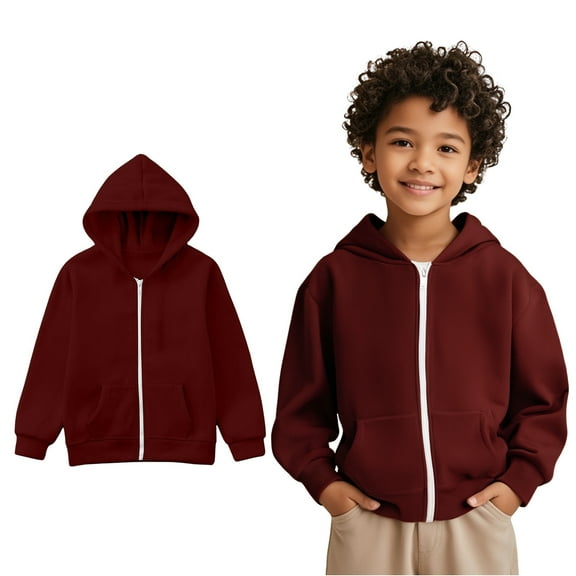 Hoodies for Girls Kids Wine Full Zip Up Hoodie Long Sleeve Hooded Sweatshirt Top Winter Clothes Little Boy Clothes4-5 Years Boys Girls Fashion
