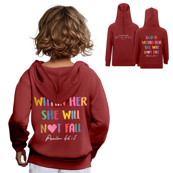 Girls Hoodies Kids Mask Letter Print Red Half Zipper Hooded Long Sleeve Lightweight Pullover Tops Loose Sweatshirt Fall Clothes Girl Clothes 7-8 Years