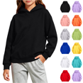 thumbnail image 1 of Hoodies for Girls Solid Color Long Sleeve Hooded Sweatshirt Casual Loose Fall Winter Comfy Basic Pullover Tops Sizes 2-14Y, 1 of 10