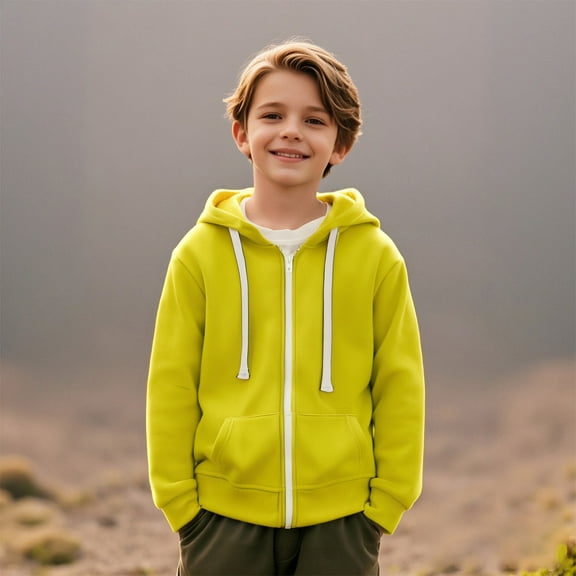 Hoodies for Girls Yellow Full Zipper Hoodies Casual Long Sleeve Sweatshirts Fall Winter Clothes Girls Tops Size 4-5 Years Boys Girls Fashion