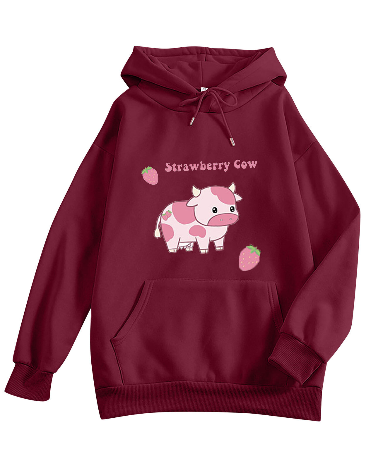 Hoodies for Juniors Cute Strawberry Cow Print Drawstring Hooded