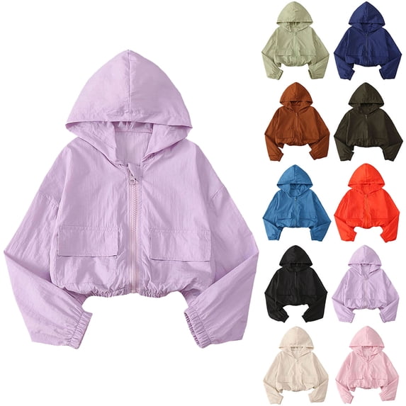 Hoodies for Kids Spring/Summer Fashionable And Versatile Lightweight Hooded Girls' Solid Color Jacket Purple 8 Years