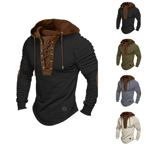 Hoodies for Men 2025 Fall Winter Color Block Long Sleeve Lace Up Hooded Sweatshirt Pullover Hoody Mens Hoodies