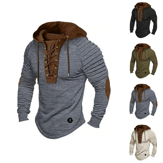 Hoodies for Men 2025 Fall Winter Color Block Long Sleeve Lace Up Hooded Sweatshirt Pullover Hoody Mens Hoodies