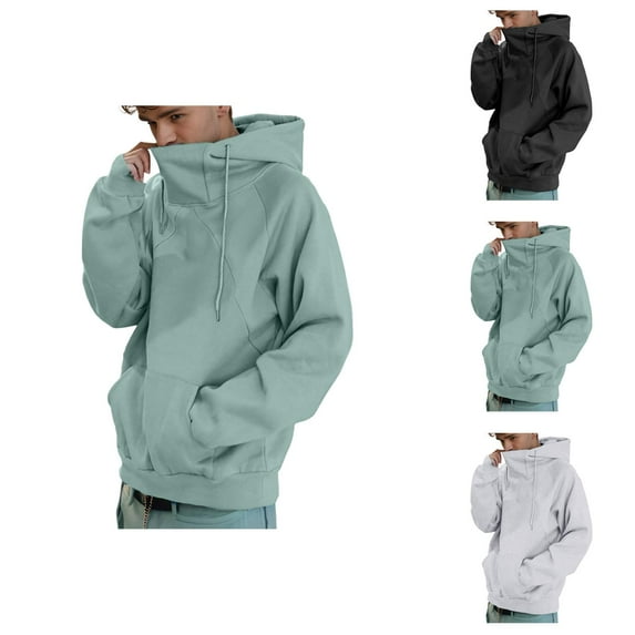 Hoodies for Men 2025 Fall Winter Long Sleeve Turtleneck Loose Hooded Sweatshirt with Pockets Pullover Mens Hoodies