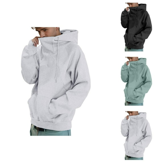 Hoodies for Men 2025 Fall Winter Long Sleeve Turtleneck Loose Hooded Sweatshirt with Pockets Pullover Mens Hoodies
